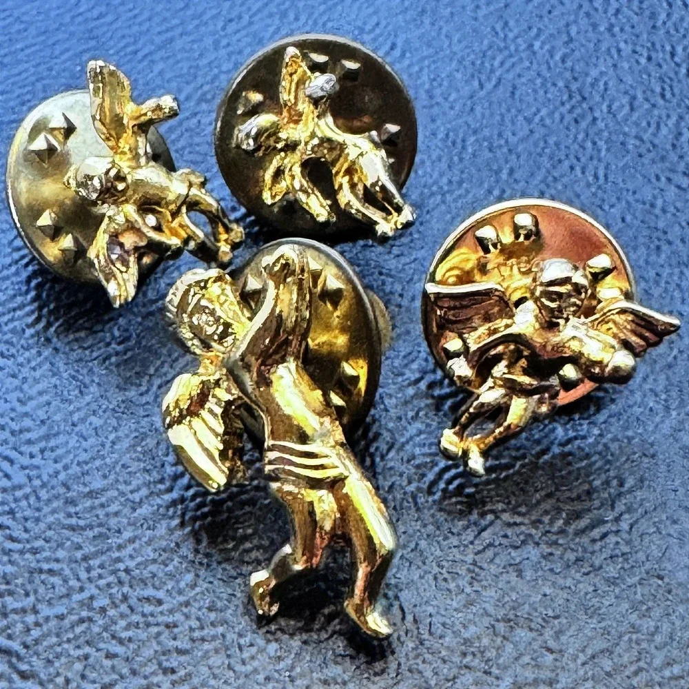 Vintage Angel Cherub Tie Tack Pins Lapel Lot Gold Tone Brooch Religious‎ Wings